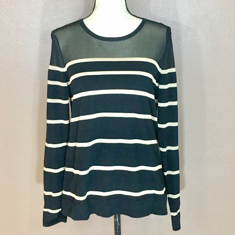 Vince Camuto Sheer Shoulder Striped Sweater